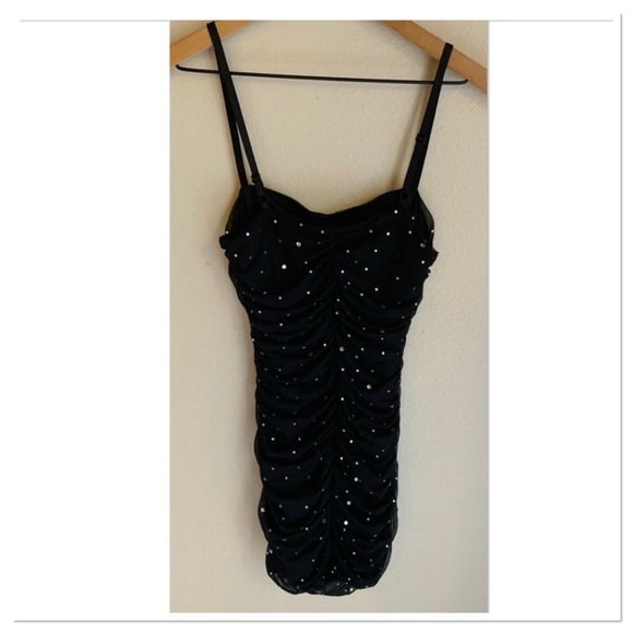 NBD Kerr Embellished Rhinestone Ruched Mini Dress Black Size Small - Picture 7 of 11